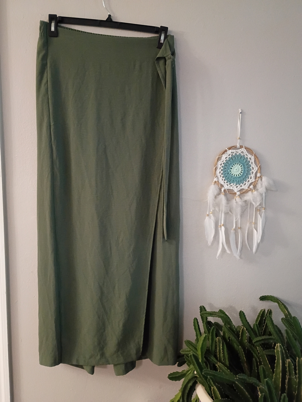 Women's Olive Wrap Maxi Skirt/Pants with Side Tie